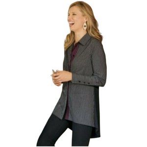 Soft Surroundings Courtland High Low Tunic Shirt Black Stripes Womens PM Collar